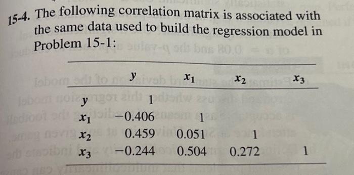  15-4. The following correlation matrix is associated with the same data