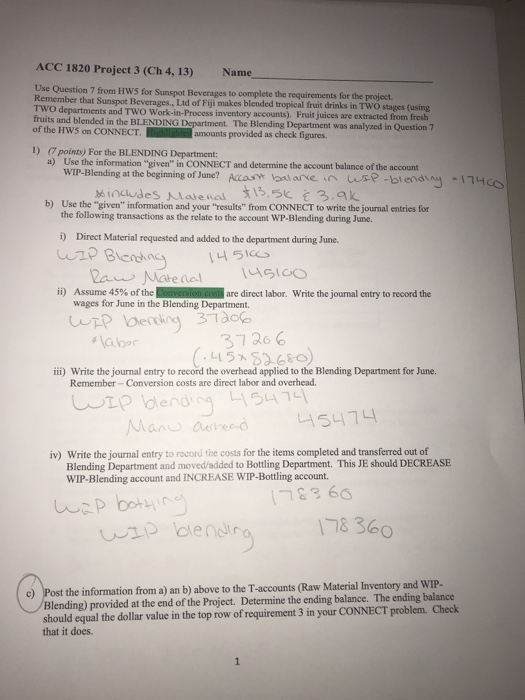  Please answer 6 based on the following information ACC 1820 Project