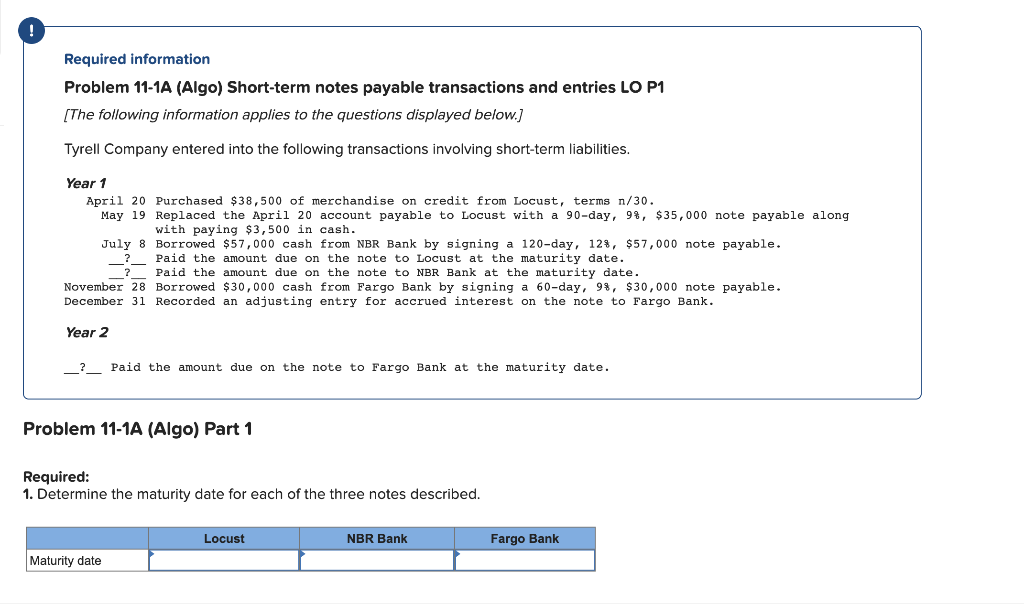 Please help me to fill these in Required information Problem 11-1A (Algo)
