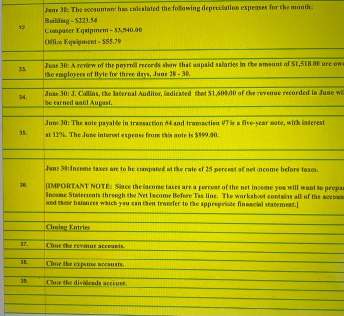\hline 13. & June 21: Accounts payable in the amount of $3,440.00