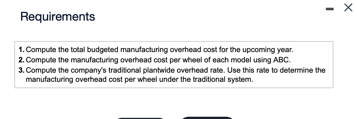 information.) For the upcoming year, Dettling's budgeted ABC manufacturing overhead allocation rates