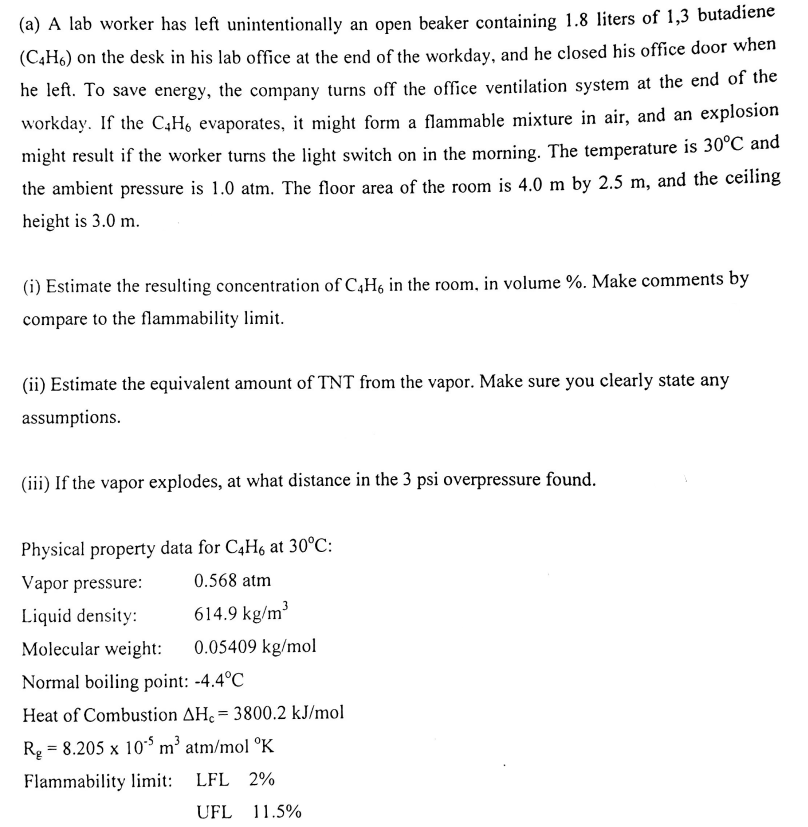  (a) A lab worker has left unintentionally an open beaker containing