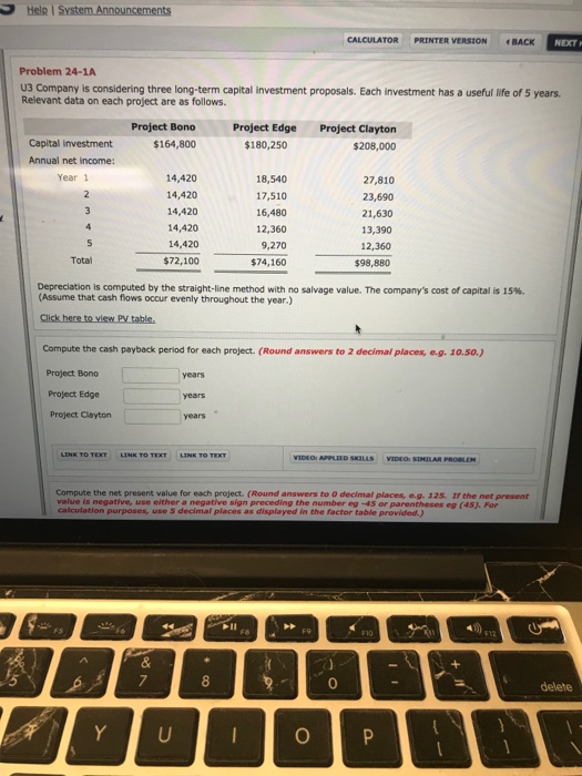  Please answer 3 question. Just answer Help I System Announcements CALCULATOR