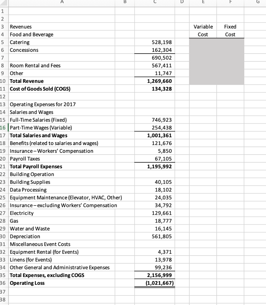 Find the variable and fixed cost of this excel sheet for the