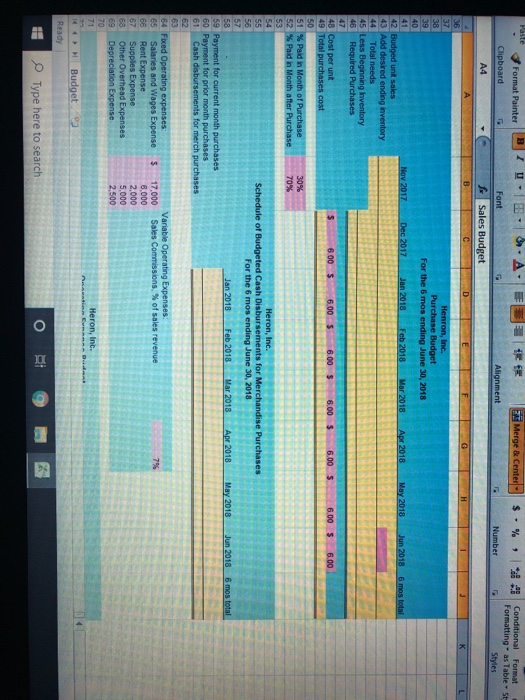 (a fictional company) The budgets must be prepared on Excel using the