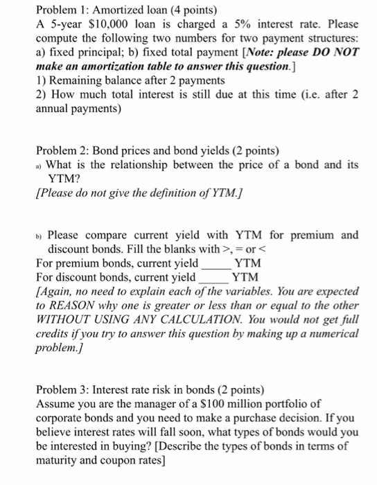  Problem 1: Amortized loan (4 points) A 5-year $10,000 loan is
