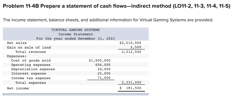  Problem 11-4B Prepare a statement of cash flows-indirect method (LO11-2, 11-3,