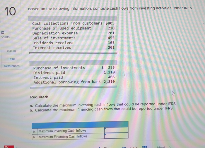  10 based on the toli ving intormation, compute casnio stro investing