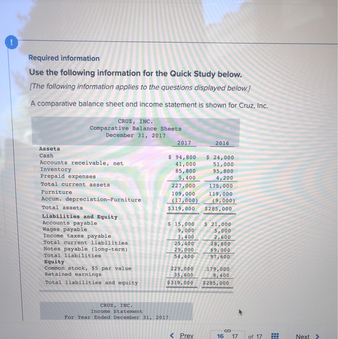  ! Required information Use the following information for the Quick Study