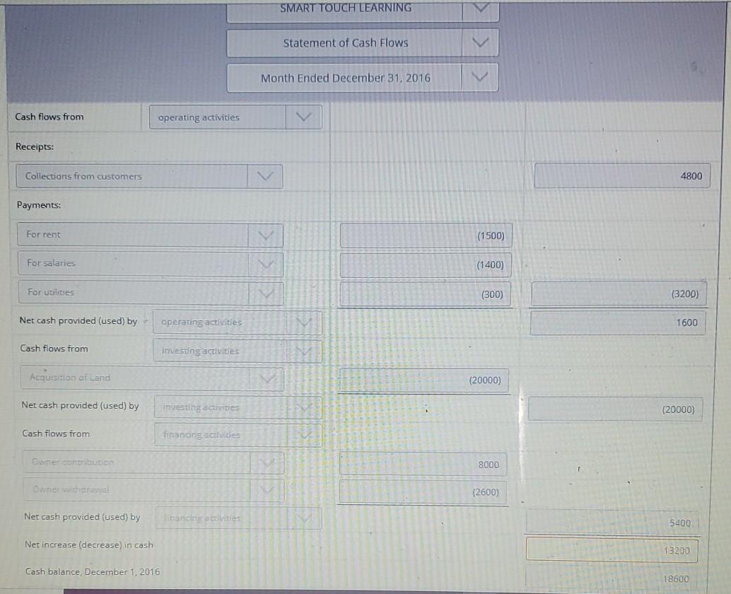 the month ended December 31, 2016 from the provided information. Within each