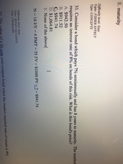  How to get PMT=35? Can anyone explain it? E. maturity Difficulty