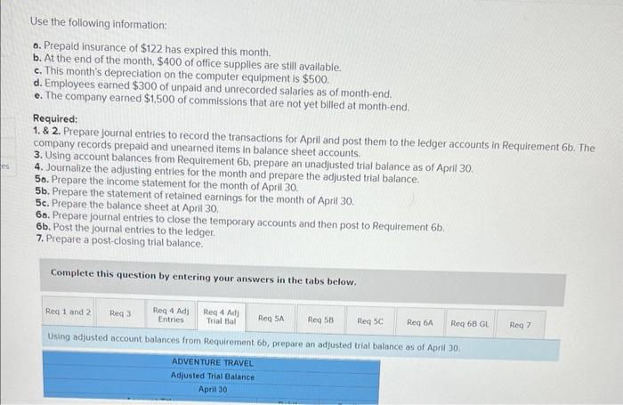 Jiro Nozomi created a new travel agency, Adventure Travel. The following transactions