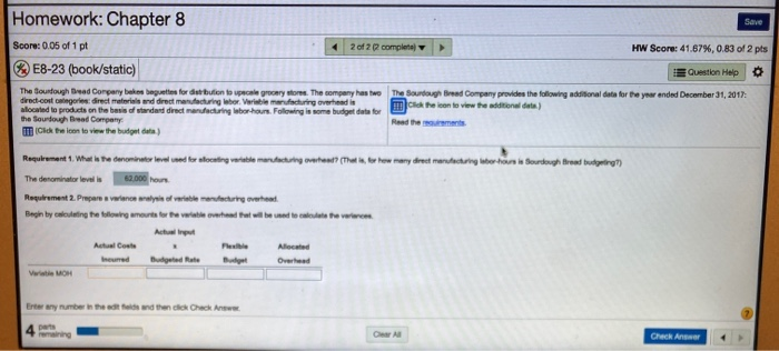  Save Homework: Chapter 8 Score: 0.05 of 1 pt %E8-23 (book/static)