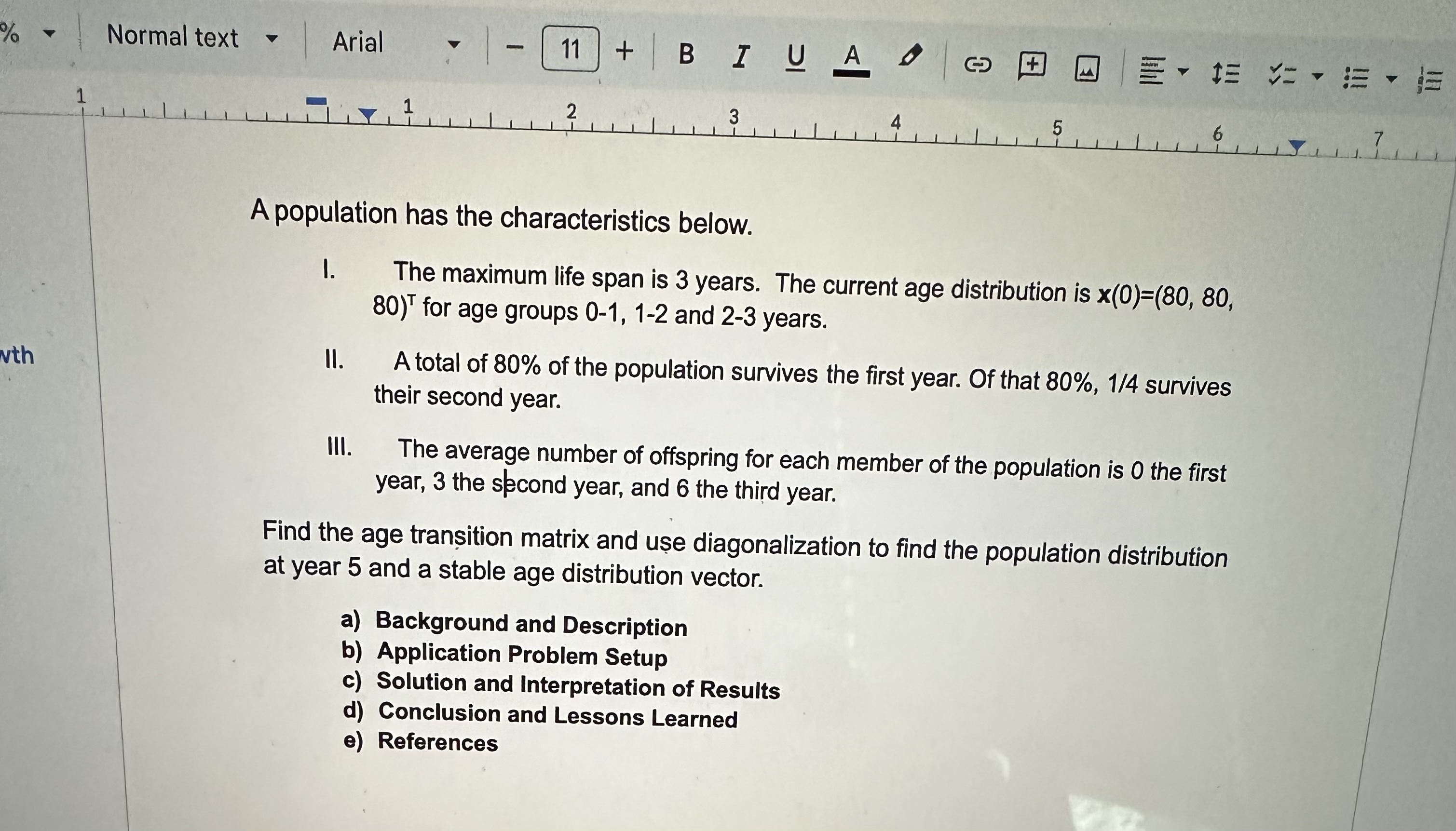  Please write a matlab code and solve parts a-e A population