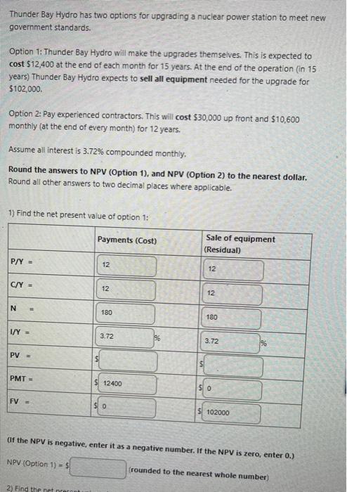  Thunder Bay Hydro has two options for upgrading a nuclear power