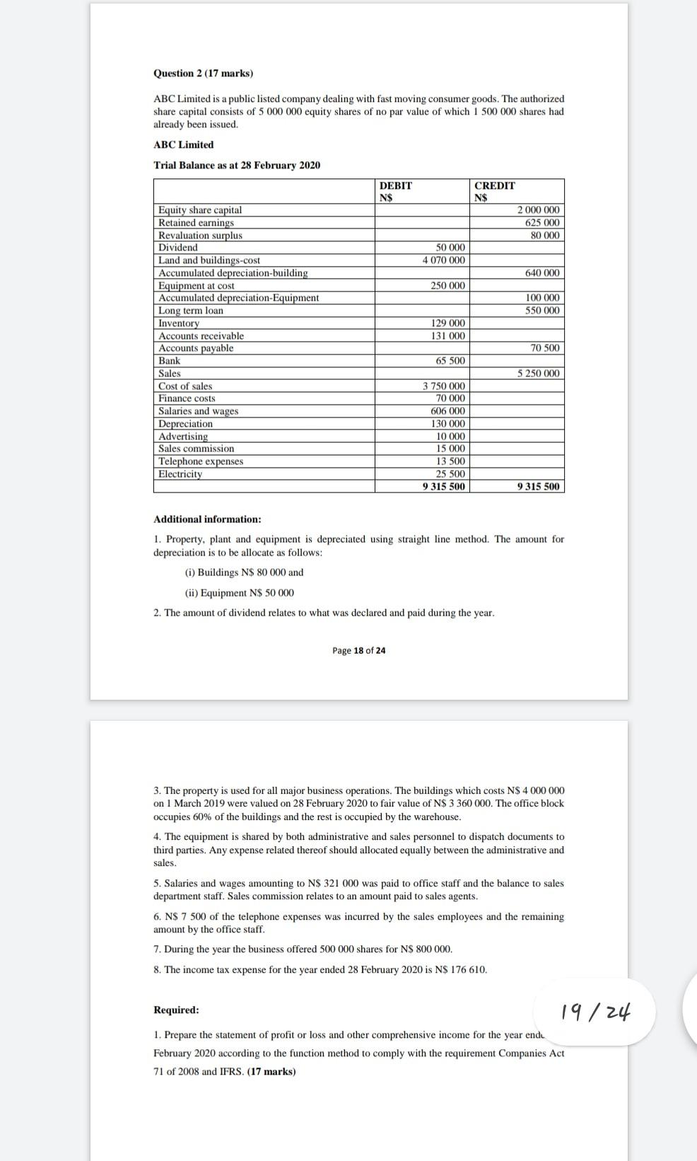 Question 2 (17 marks) ABC Limited is a public listed company