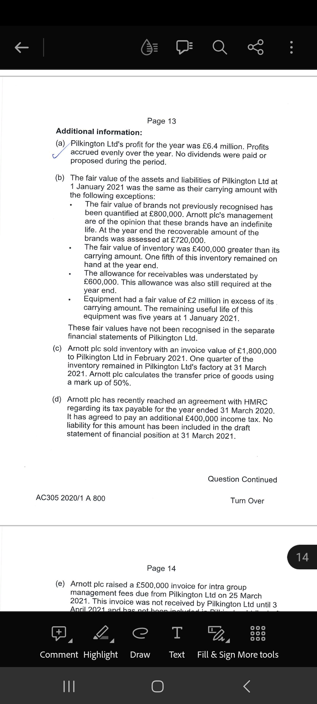 group management fees due from Pilkington Ltd on 25 March 2021. This