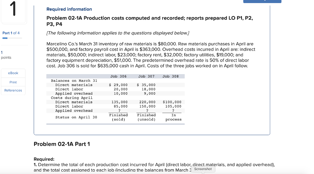 Number 1 please do all of them. Required information Problem 02-1A Production