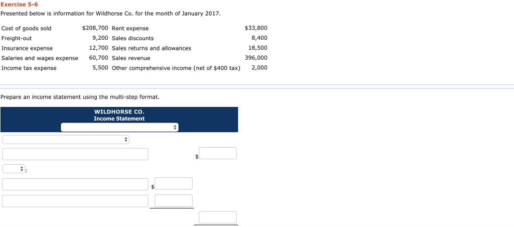  Exercise 5-6 Presented below is information for Wildhorse Co. for the
