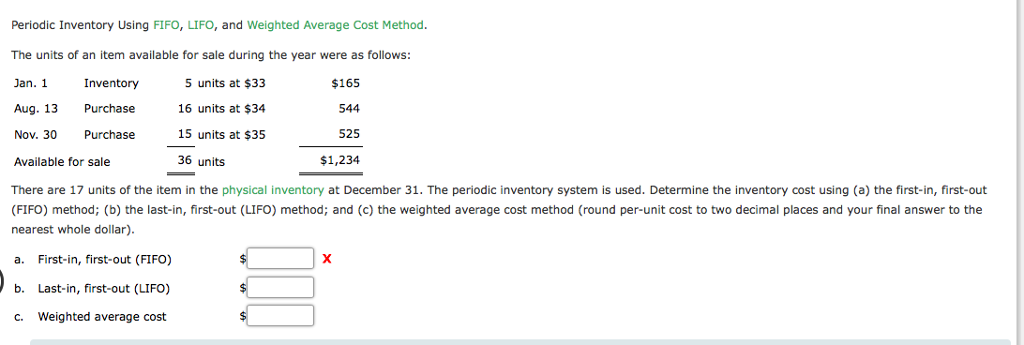 Periodic Inventory Using FIFO, LIFO, and Weighted Average Cost Method The