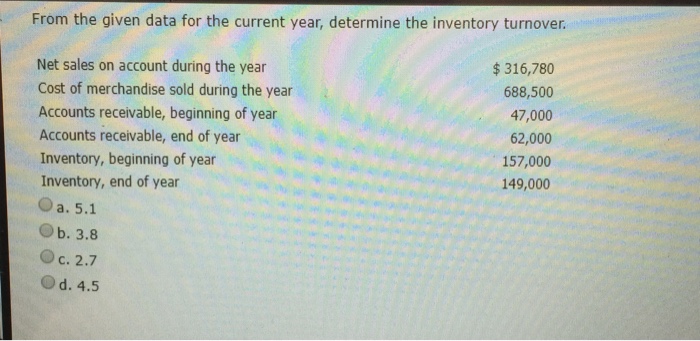 From the given data for the current year, determine the inventory