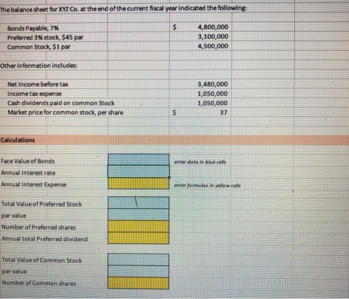  please help solve with explanations ! The balance sheet for XYZ