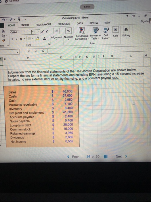  Connect Saved ? 5 Calculating EFN- Excel FORMULAS REVIEW VIEW Sign
