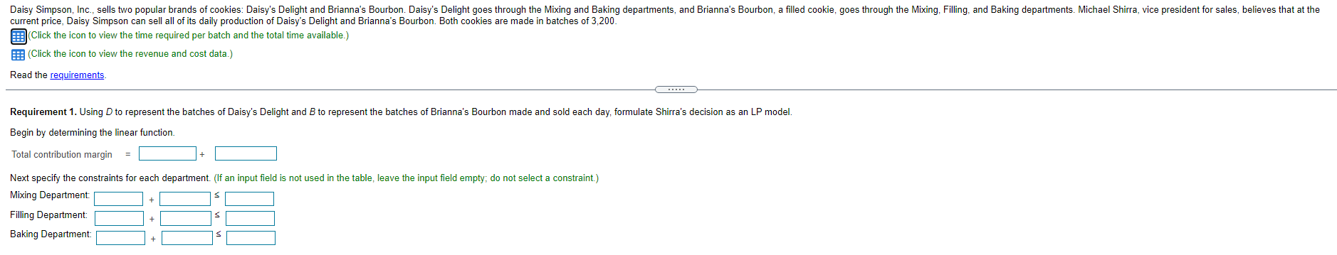 each type of cookie are as follows: In each department, the time