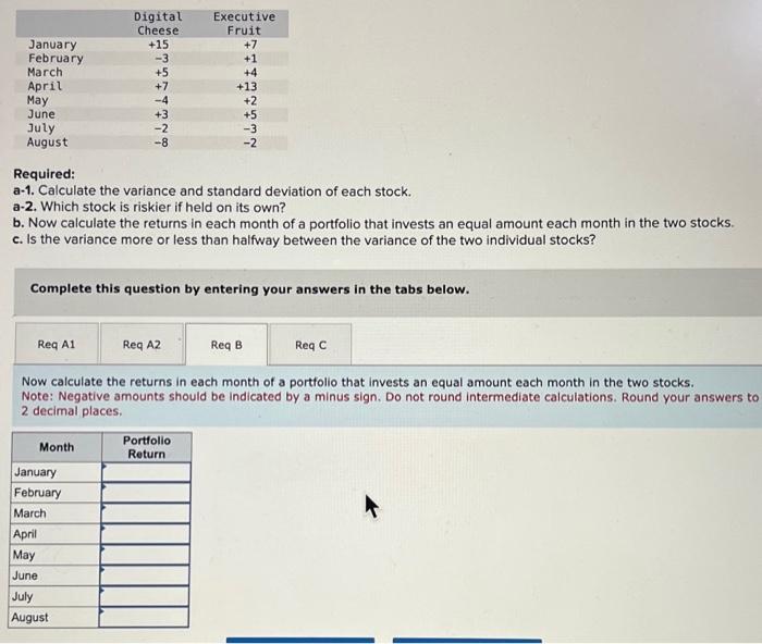 variance and standard deviation of each stock. a-2. Which stock is riskier