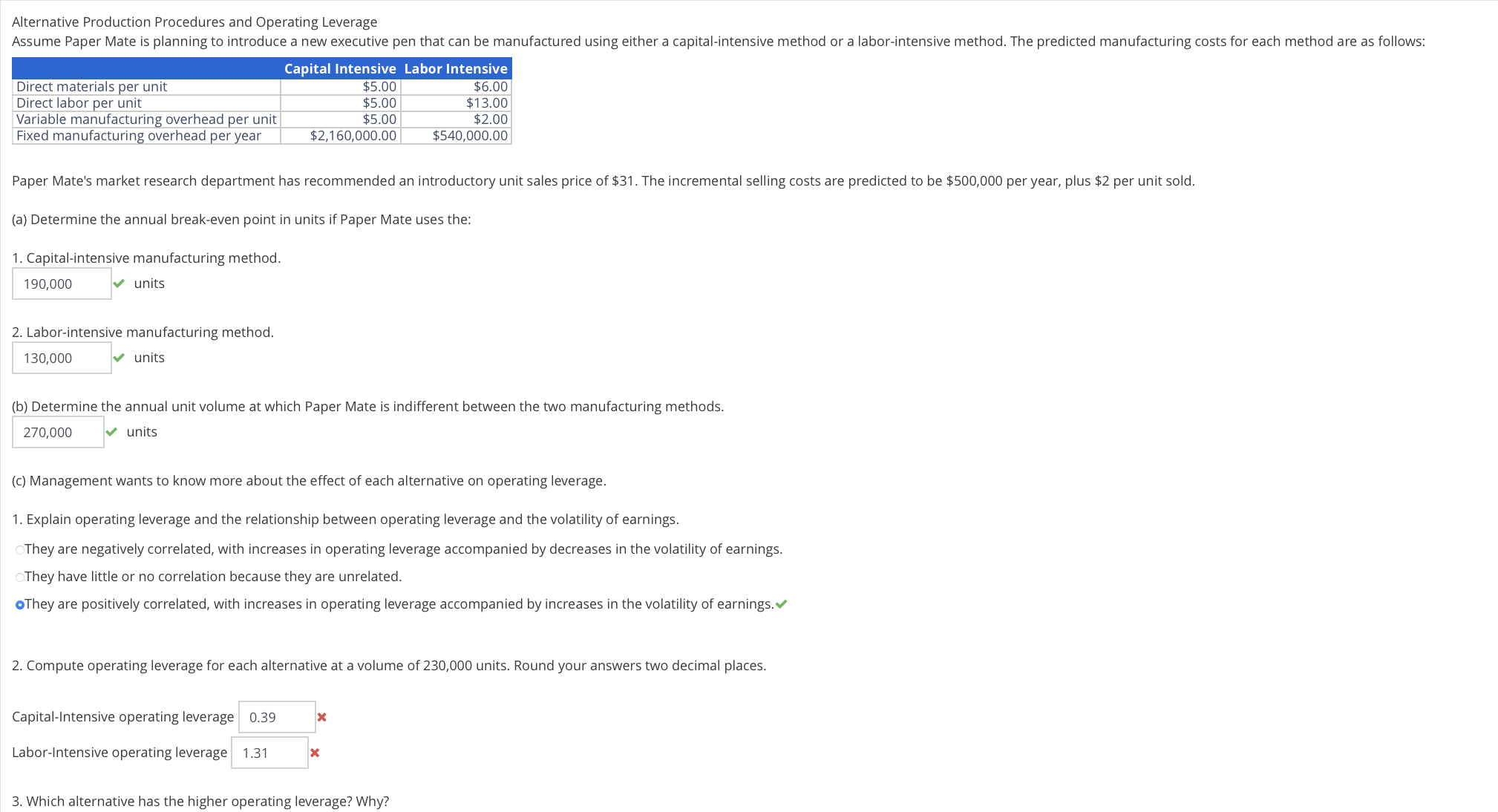 Please help me with question # 2 and show the calculations. Alternative