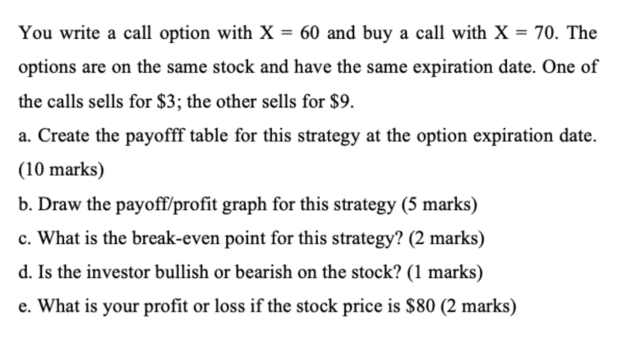  a = You write a call option with X = 60