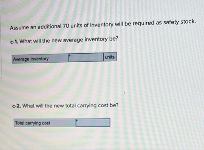 Supplies has expected sales of 176,400 units per year, carrying costs of