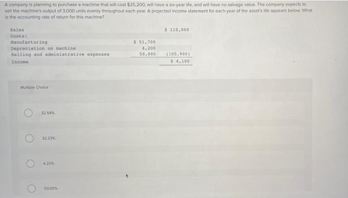  A company is planning to purchase a machine that will cost