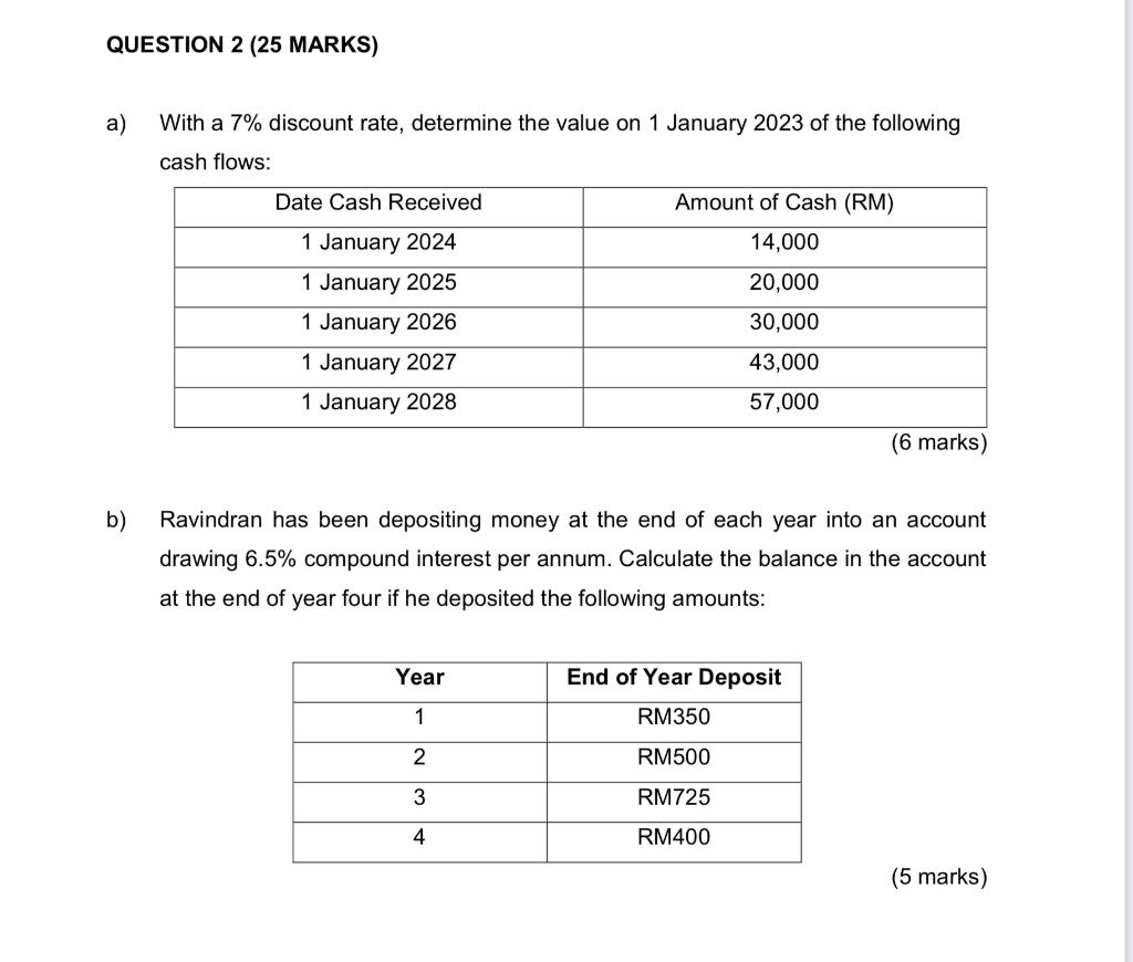  a) With a 7% discount rate, determine the value on 1