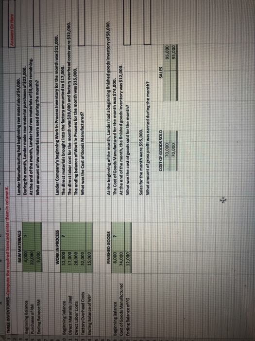  THREE INVENTORIES-Compute the required Items and enter them in column K.