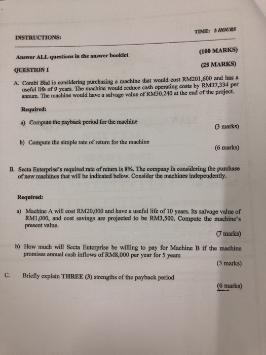  TIME: 3 HOURS INSTRUCTIONS: (100 MARKS) Answer ALL questions in the