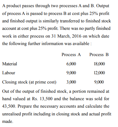  Give Answer with Working Notes. A product passes through two processes