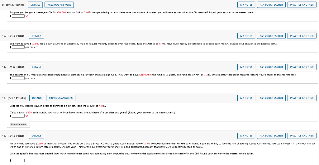  ASK YOUR TEACHER PRACTICE ANOTHER 9. [O/1.5 Points] DETAILS PREVIOUS ANSWERS
