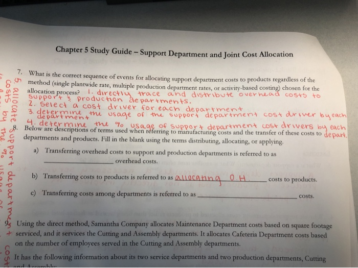  8A & C Chapter 5 Study Guide - Support Department and