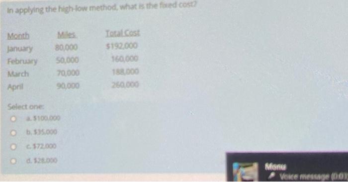  in applying the high low method, what is the fored cost?