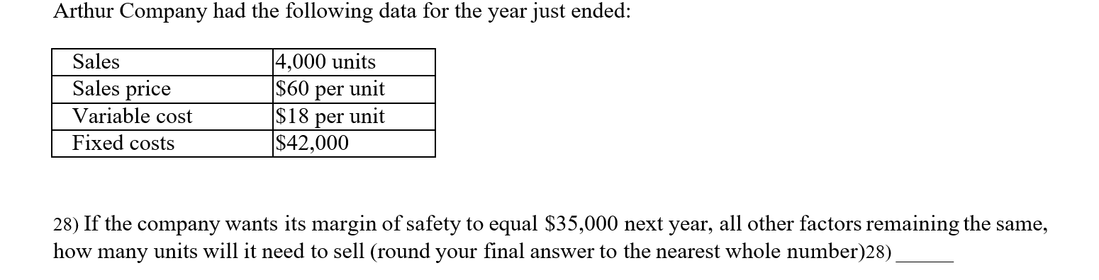 Help with below question Arthur Company had the following data for the