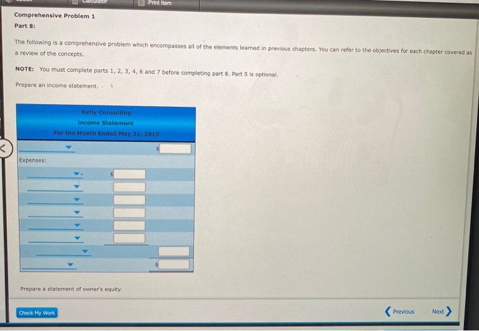  OP Print Item Comprehensive Problem 1 Part 8: The following is