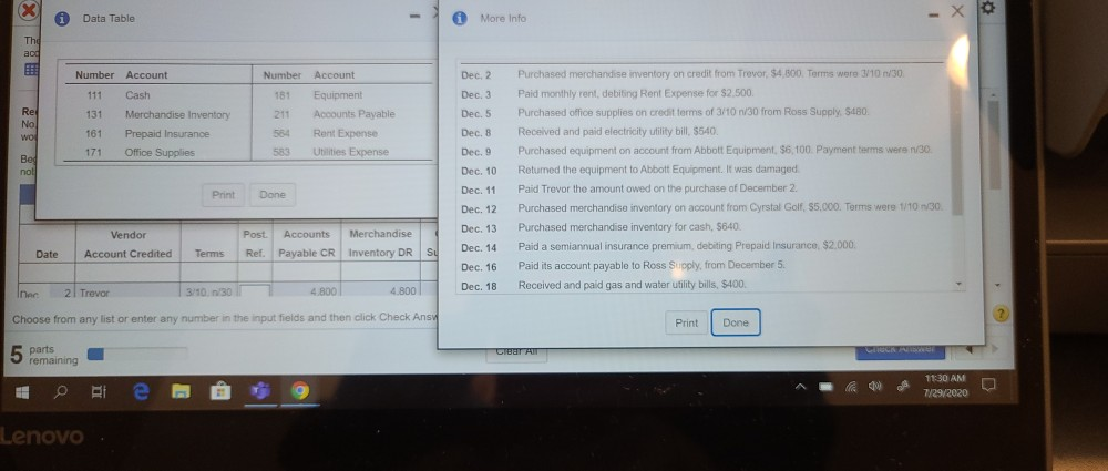 (Click on the icon to view the accounts.) Transactions in December that