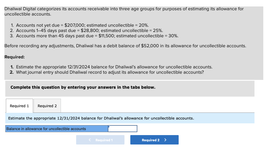  Dhaliwal Digital categorizes its accounts receivable into three age groups for