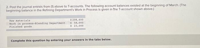 above to T-accounts. The following account balances existed at the beginning of