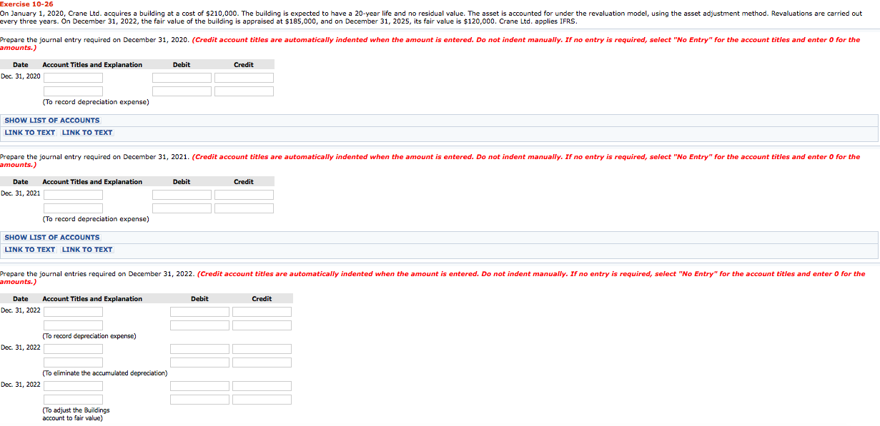 Please answer all questions. Thank you very much. Exercise 10-26 On