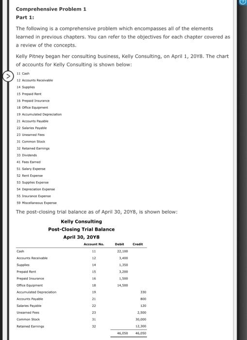  Comprehensive Problem 1 Part 1: The following is a comprehensive problem