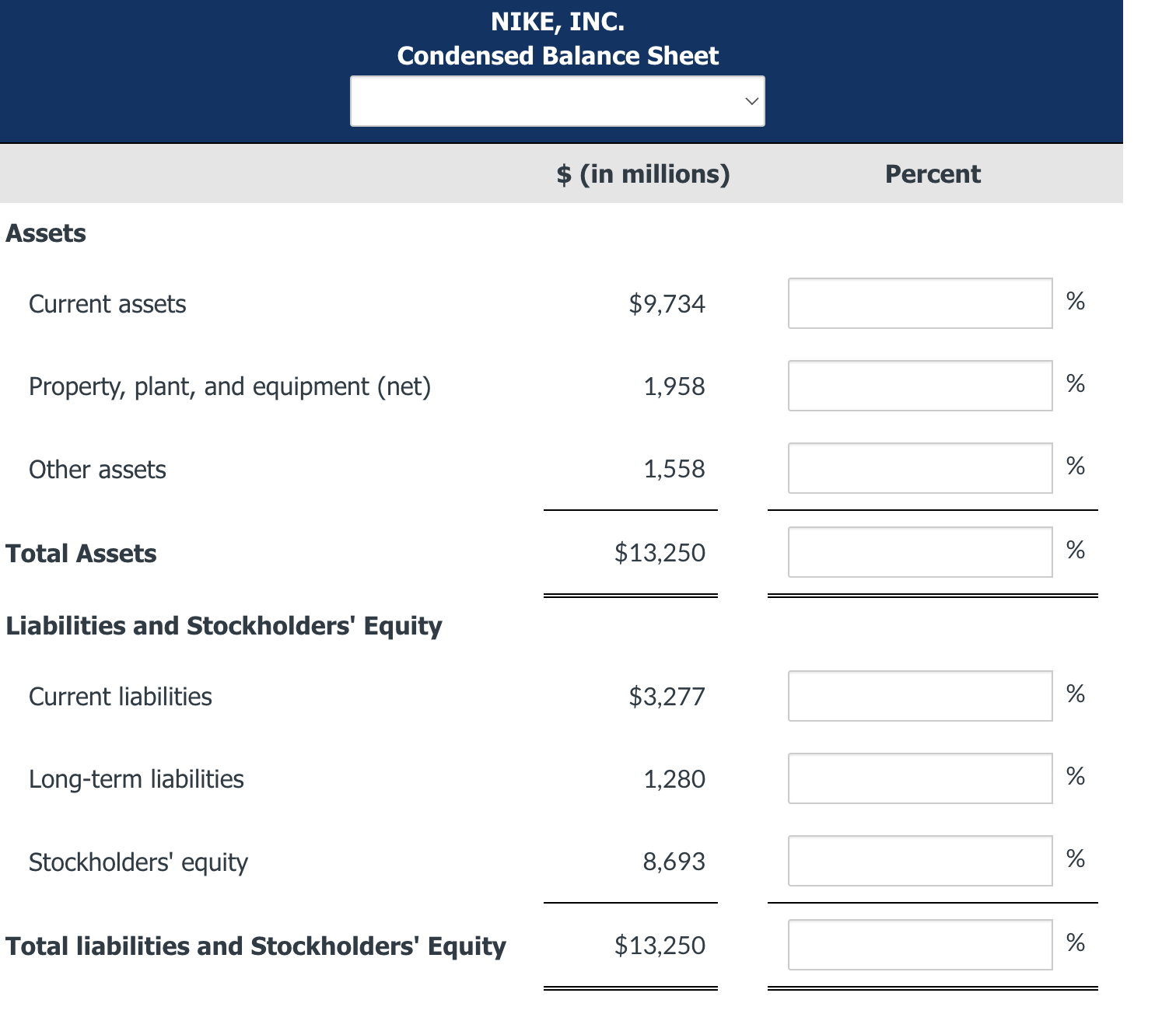 (Show the amount of increase or decrease as well.) (Enter amounts in