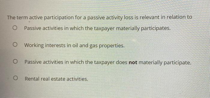  The term active participation for a passive activity loss is relevant