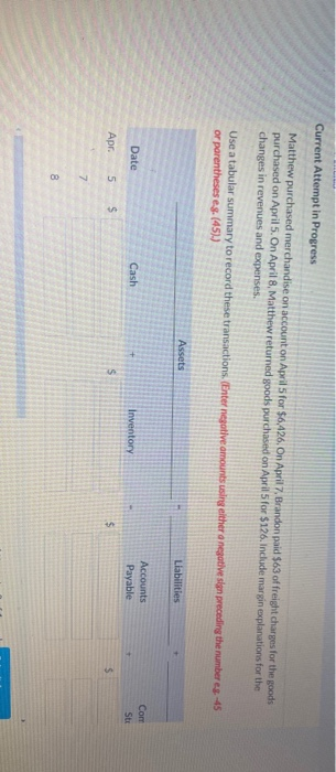  Current Attempt in Progress Matthew purchased merchandise on account on April